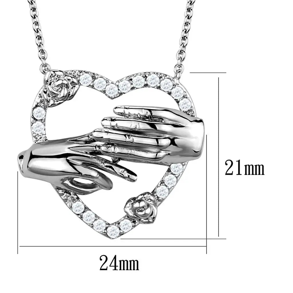 3W1034 - Rhodium Brass Chain Pendant with AAA Grade CZ in Clear - Alamode - Flyclothing LLC