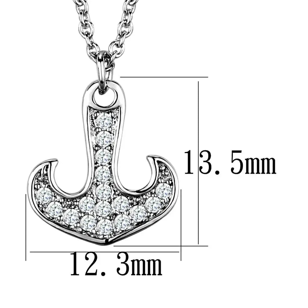 3W1035 - Rhodium Brass Chain Pendant with AAA Grade CZ in Clear - Alamode - Flyclothing LLC
