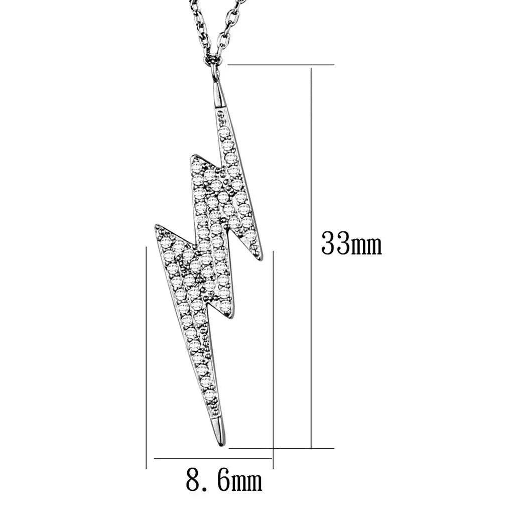 3W1038 - Rhodium Brass Chain Pendant with AAA Grade CZ in Clear - Alamode - Flyclothing LLC