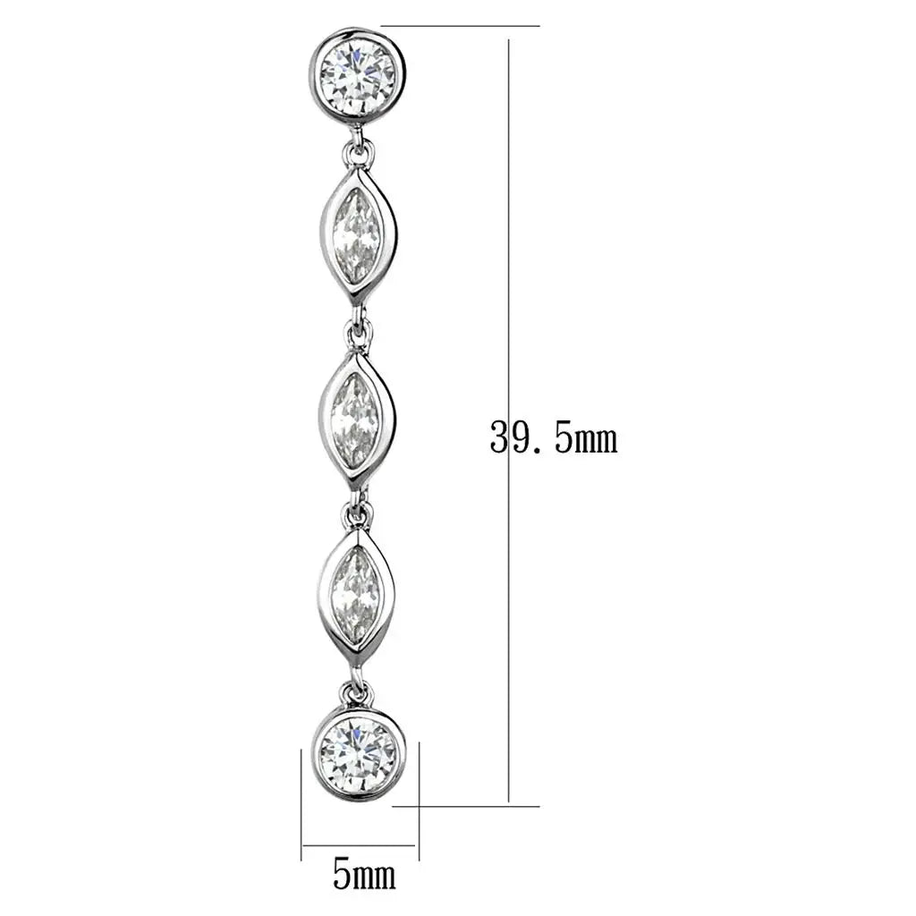 3W1049 - Rhodium Brass Earrings with AAA Grade CZ in Clear - Alamode - Flyclothing LLC