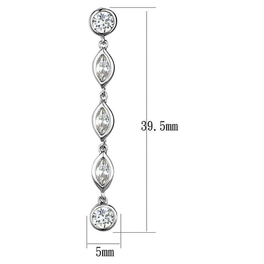 3W1049 - Rhodium Brass Earrings with AAA Grade CZ in Clear - Alamode - Flyclothing LLC