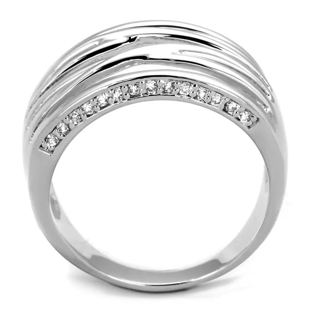3W1066 - Rhodium Brass Ring with AAA Grade CZ in Clear - Alamode - Flyclothing LLC