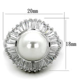 3W1073 - Rhodium Brass Ring with Synthetic Pearl in White