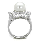 3W1073 - Rhodium Brass Ring with Synthetic Pearl in White - Alamode
