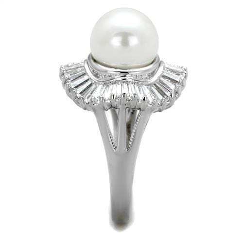3W1073 - Rhodium Brass Ring with Synthetic Pearl in White - Alamode - Flyclothing LLC
