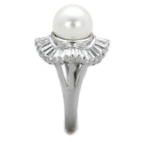 3W1073 - Rhodium Brass Ring with Synthetic Pearl in White - Alamode
