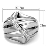 3W1077 - Rhodium Brass Ring with AAA Grade CZ  in Clear - Alamode
