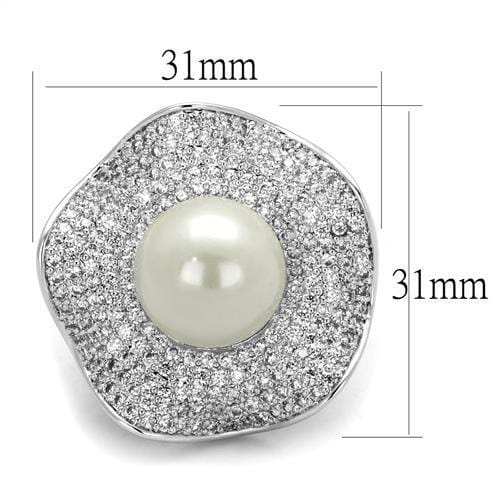 3W1080 - Rhodium Brass Ring with Synthetic Pearl in White - Alamode - Flyclothing LLC