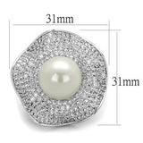 3W1080 - Rhodium Brass Ring with Synthetic Pearl in White - Alamode