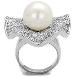 3W1080 - Rhodium Brass Ring with Synthetic Pearl in White - Alamode - Flyclothing LLC