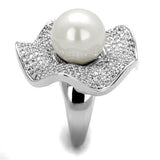 3W1080 - Rhodium Brass Ring with Synthetic Pearl in White - Alamode