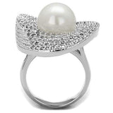 3W1082 - Rhodium Brass Ring with Synthetic Pearl in White - Alamode - Flyclothing LLC