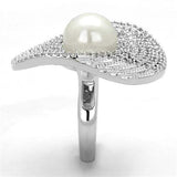 3W1082 - Rhodium Brass Ring with Synthetic Pearl in White - Alamode - Flyclothing LLC