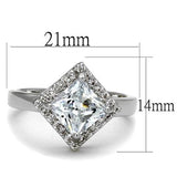 3W1083 - Rhodium Brass Ring with AAA Grade CZ  in Clear - Alamode