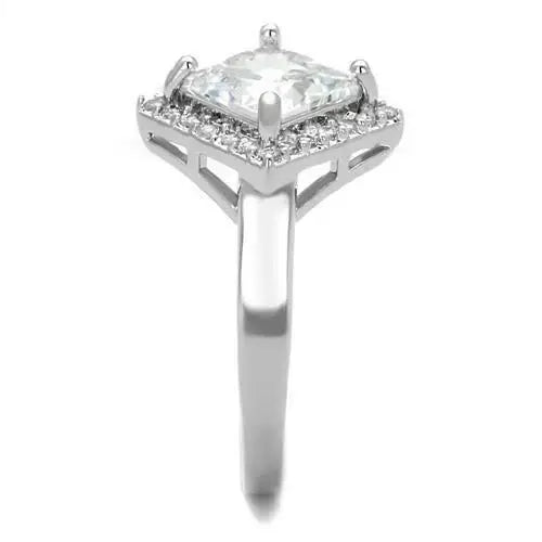 3W1083 - Rhodium Brass Ring with AAA Grade CZ in Clear - Alamode - Flyclothing LLC