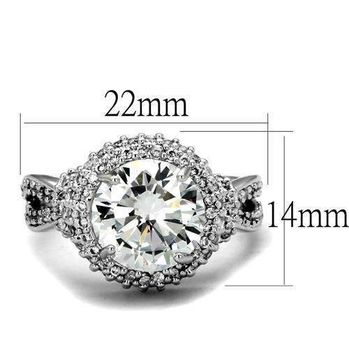 3W1087 - Rhodium Brass Ring with AAA Grade CZ in Clear - Alamode - Flyclothing LLC