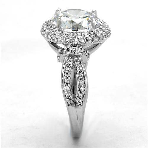 3W1087 - Rhodium Brass Ring with AAA Grade CZ in Clear - Alamode - Flyclothing LLC