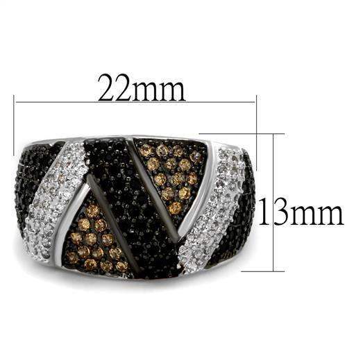 3W1088 - Rhodium + Ruthenium Brass Ring with AAA Grade CZ in Multi Color - Alamode - Flyclothing LLC