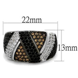 3W1088 - Rhodium + Ruthenium Brass Ring with AAA Grade CZ  in Multi Color - Alamode