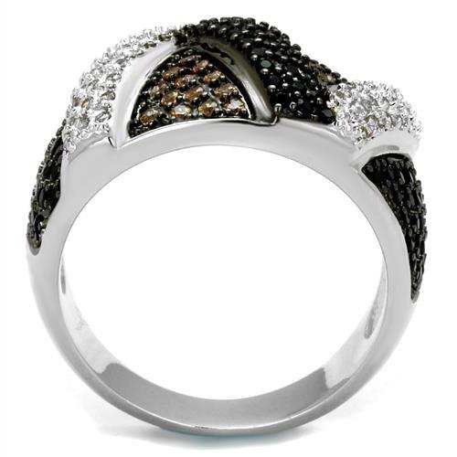 3W1088 - Rhodium + Ruthenium Brass Ring with AAA Grade CZ in Multi Color - Alamode - Flyclothing LLC