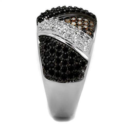 3W1088 - Rhodium + Ruthenium Brass Ring with AAA Grade CZ in Multi Color - Alamode - Flyclothing LLC