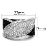 3W1089 - Rhodium + Ruthenium Brass Ring with AAA Grade CZ  in Black Diamond - Alamode
