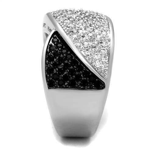 3W1089 - Rhodium + Ruthenium Brass Ring with AAA Grade CZ in Black Diamond - Alamode - Flyclothing LLC