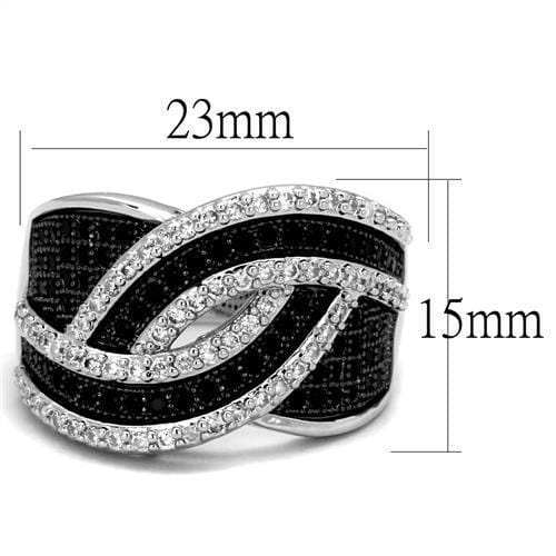 3W1090 - Rhodium + Ruthenium Brass Ring with AAA Grade CZ in Black Diamond - Alamode - Flyclothing LLC
