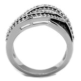 3W1090 - Rhodium + Ruthenium Brass Ring with AAA Grade CZ  in Black Diamond - Alamode