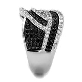3W1090 - Rhodium + Ruthenium Brass Ring with AAA Grade CZ  in Black Diamond - Alamode