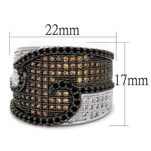 3W1091 - Rhodium + Ruthenium Brass Ring with AAA Grade CZ in Multi Color - Alamode - Flyclothing LLC