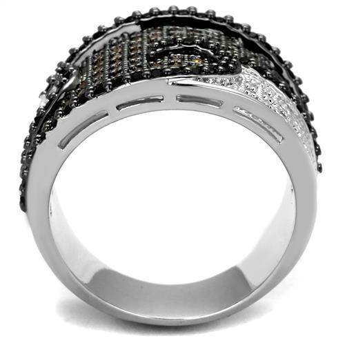 3W1091 - Rhodium + Ruthenium Brass Ring with AAA Grade CZ in Multi Color - Alamode - Flyclothing LLC