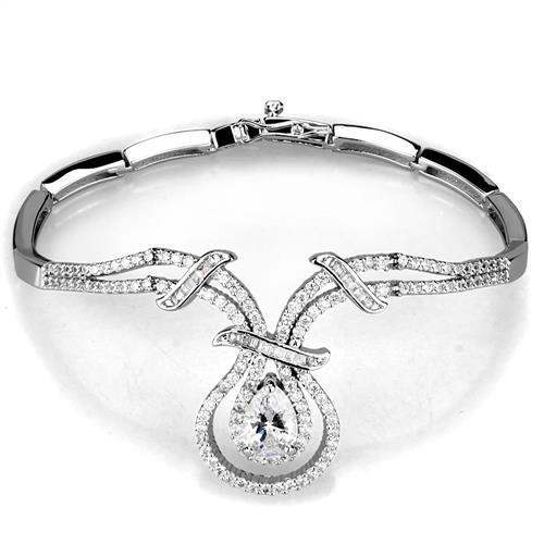 3W1095 - Rhodium Brass Jewelry Sets with AAA Grade CZ in Clear - Alamode - Flyclothing LLC