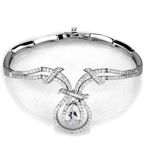 3W1095 - Rhodium Brass Jewelry Sets with AAA Grade CZ in Clear - Alamode - Flyclothing LLC