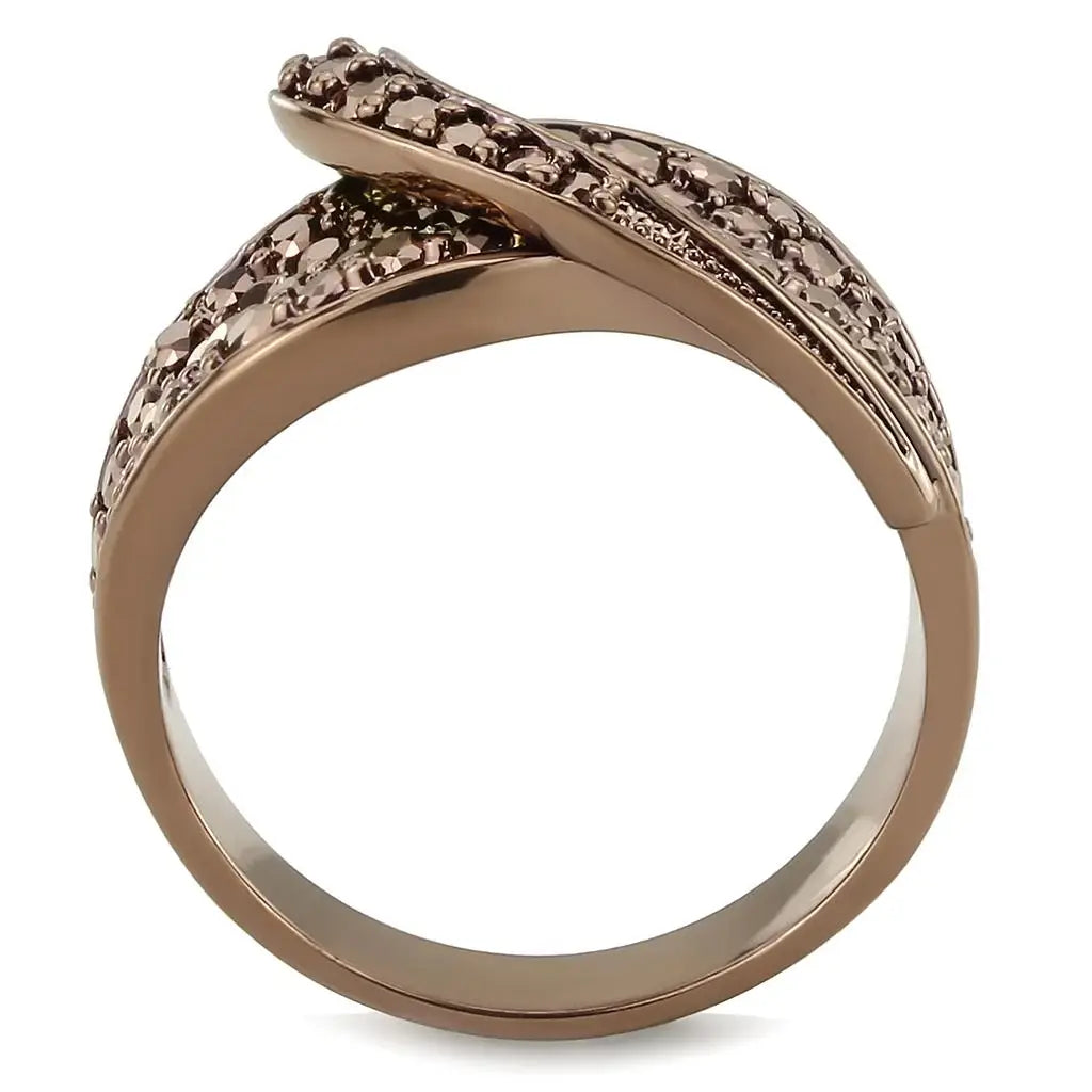 3W1099 - IP Coffee light Brass Ring with AAA Grade CZ in Light Coffee - Alamode - Flyclothing LLC