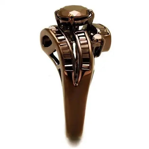 3W1106 - IP Coffee light Brass Ring with AAA Grade CZ in Light Coffee - Alamode - Flyclothing LLC