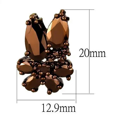 3W1107 - IP Coffee light Brass Earrings with AAA Grade CZ in Light Coffee - Alamode - Flyclothing LLC