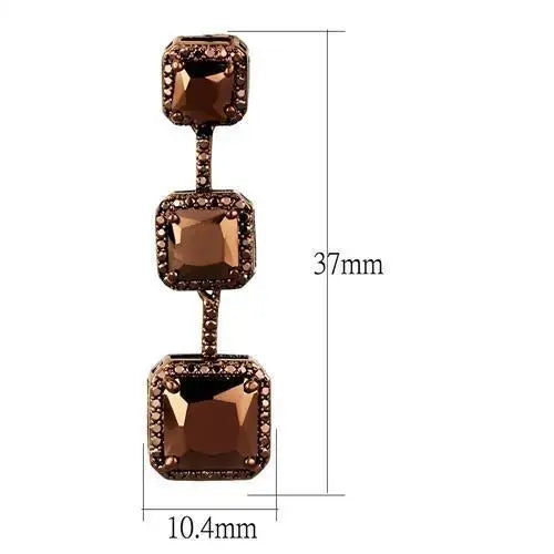 3W1108 - IP Coffee light Brass Earrings with AAA Grade CZ in Light Coffee - Alamode - Flyclothing LLC
