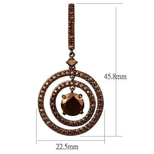 3W1109 - IP Coffee light Brass Earrings with AAA Grade CZ in Light Coffee - Alamode - Flyclothing LLC