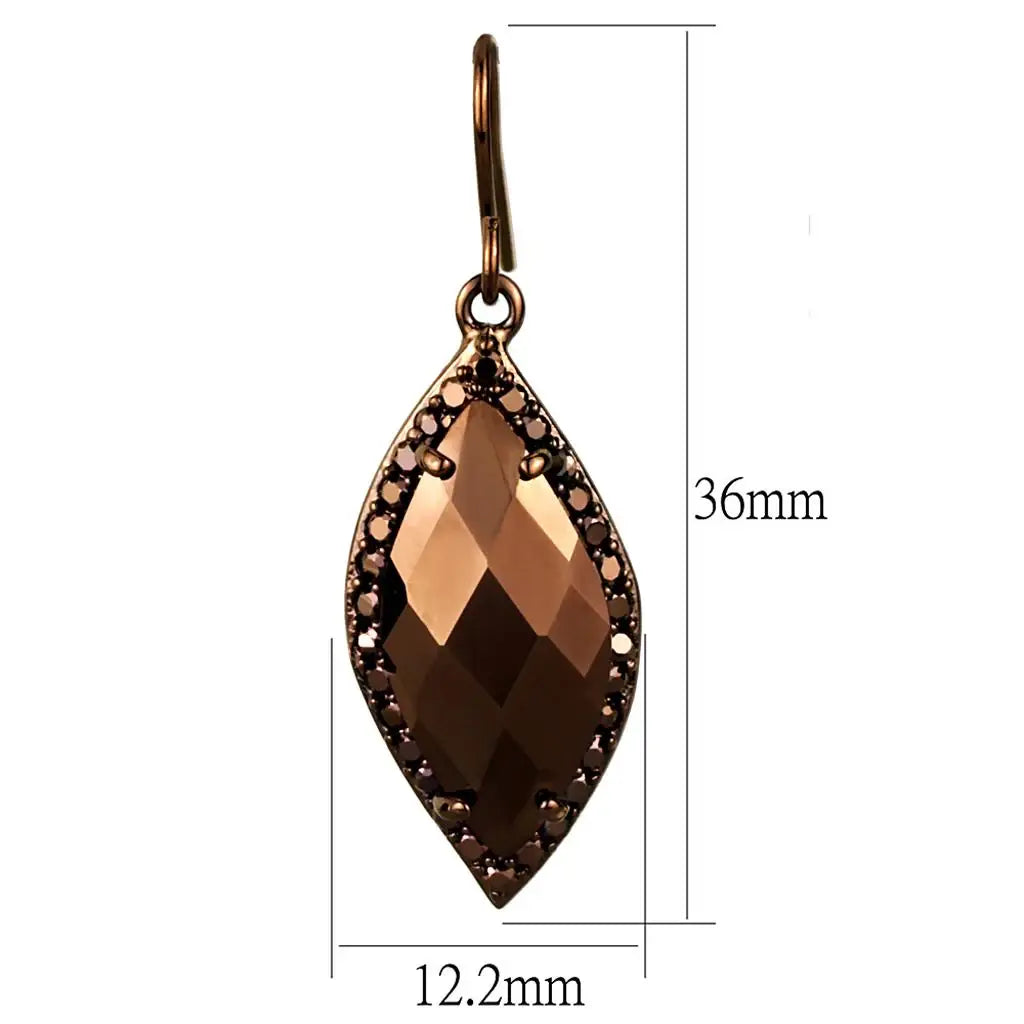 3W1112 - IP Coffee light Brass Earrings with AAA Grade CZ in Light Coffee - Alamode - Flyclothing LLC