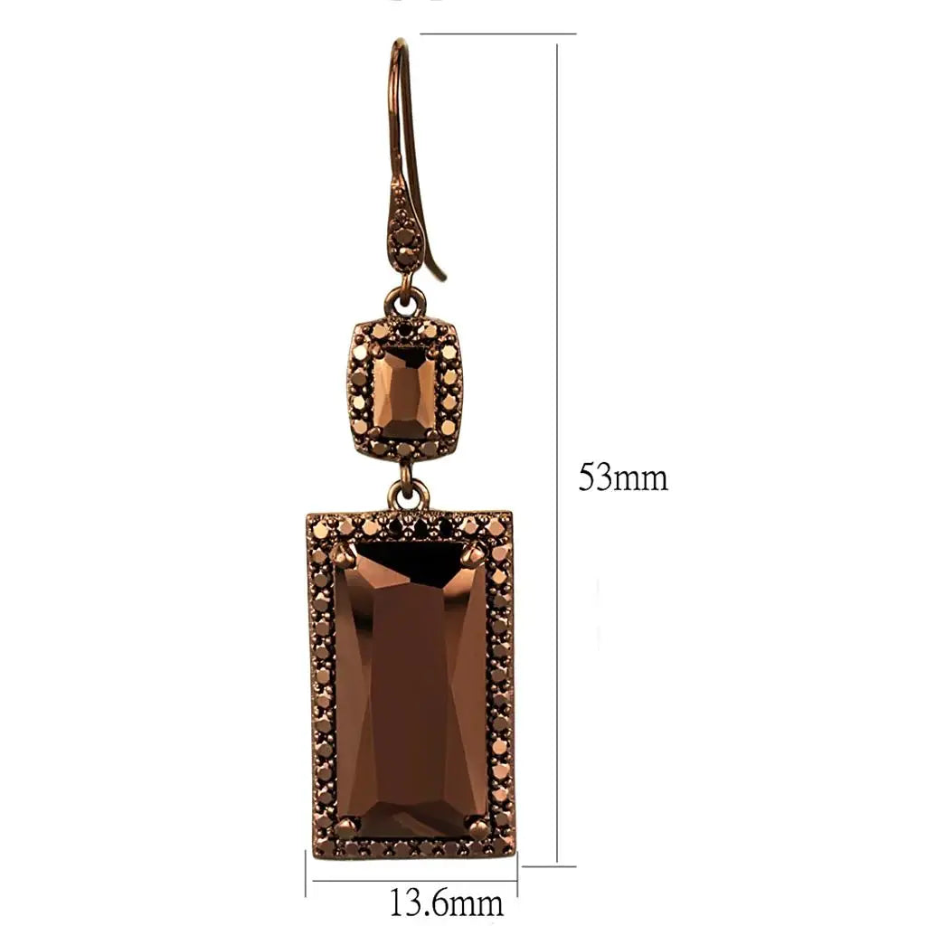 3W1113 - IP Coffee light Brass Earrings with AAA Grade CZ in Light Coffee - Alamode - Flyclothing LLC