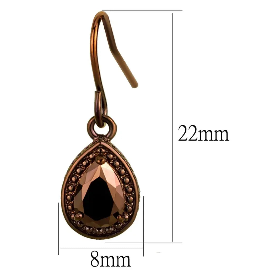 3W1114 - IP Coffee light Brass Earrings with AAA Grade CZ in Light Coffee - Alamode - Flyclothing LLC