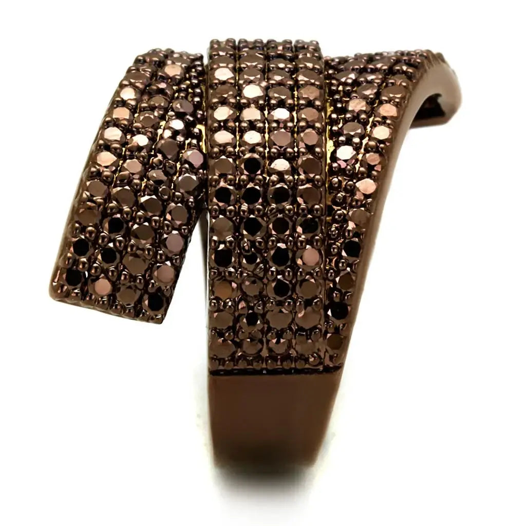 3W1125 - IP Coffee light Brass Ring with AAA Grade CZ in Light Coffee - Alamode - Flyclothing LLC