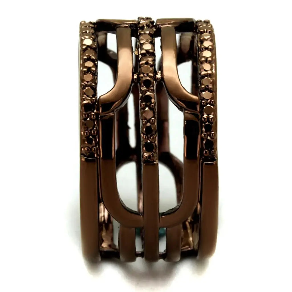 3W1126 - IP Coffee light Brass Ring with AAA Grade CZ in Light Coffee - Alamode - Flyclothing LLC