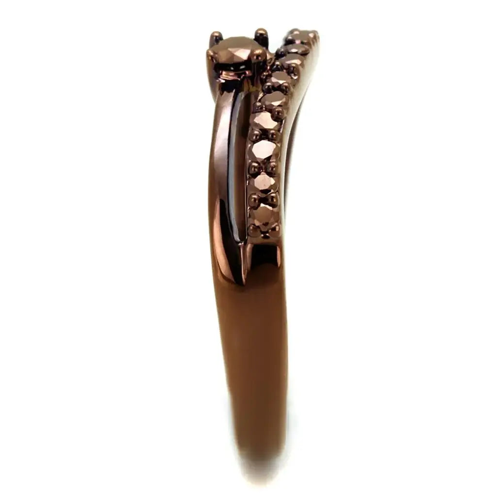 3W1148 - IP Coffee light Brass Ring with AAA Grade CZ in Light Coffee - Alamode - Flyclothing LLC