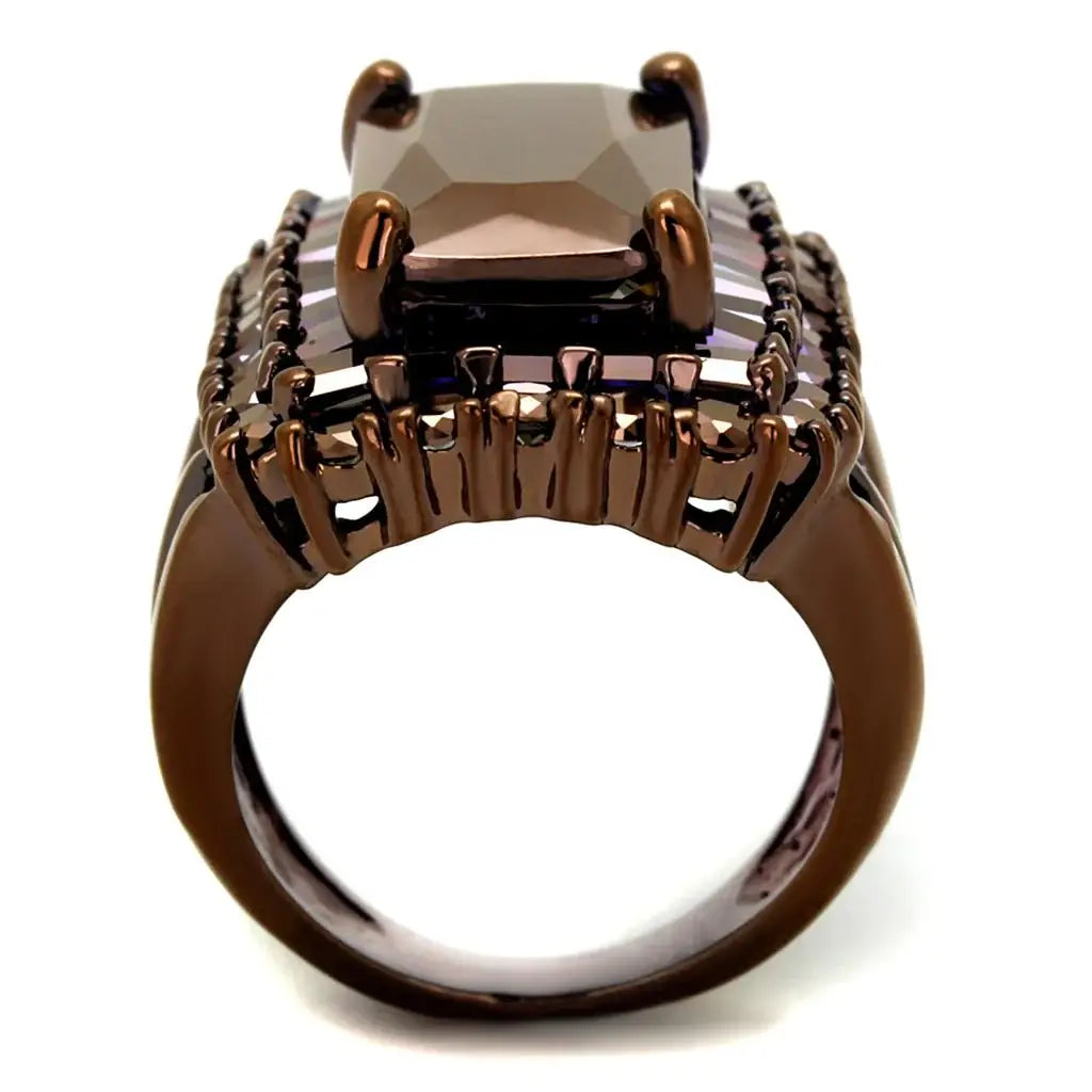 3W1152 - IP Coffee light Brass Ring with AAA Grade CZ in Light Coffee - Alamode - Flyclothing LLC