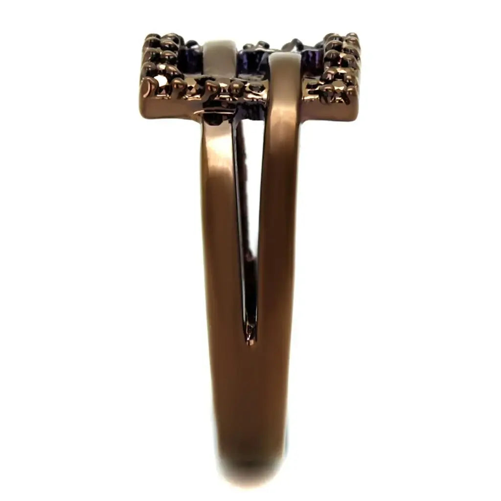 3W1156 - IP Coffee light Brass Ring with AAA Grade CZ in Light Coffee - Alamode - Flyclothing LLC