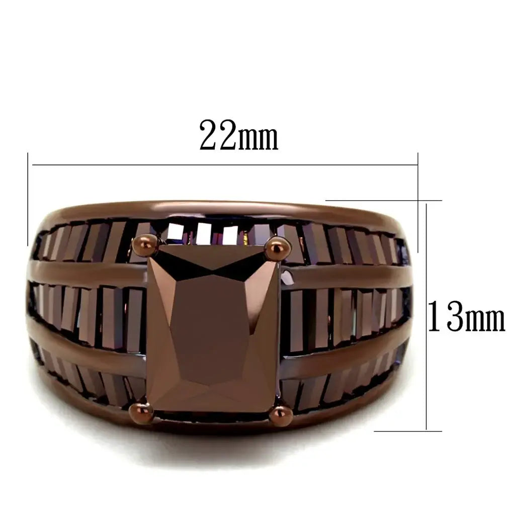 3W1159 - IP Coffee light Brass Ring with AAA Grade CZ in Light Coffee - Alamode - Flyclothing LLC