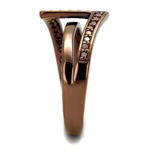 3W1162 - IP Coffee light Brass Ring with AAA Grade CZ in Light Coffee - Alamode - Flyclothing LLC
