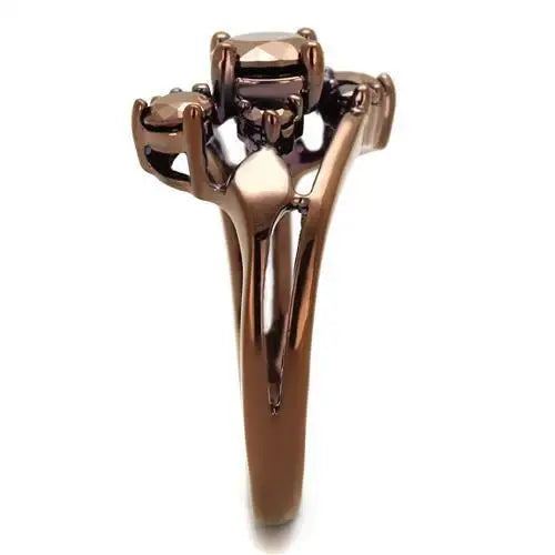 3W1168 - IP Coffee light Brass Ring with AAA Grade CZ in Light Coffee - Alamode - Flyclothing LLC